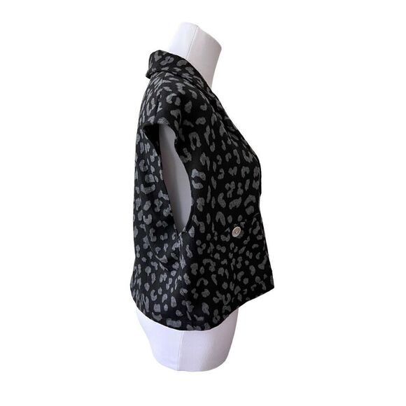 Lavish Black Grey Cropped Leopard Print Jacket Vest sz MEDIUM NWT‎ - Picture 2 of 10